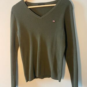 Ribbed V-Neck Sweater Ralph Lauren - Olive Green